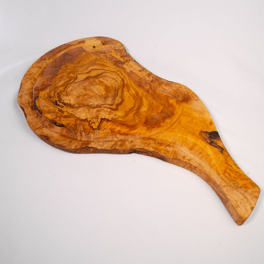 Steakbrett mit Griff & Saftrille aus Olivenholz