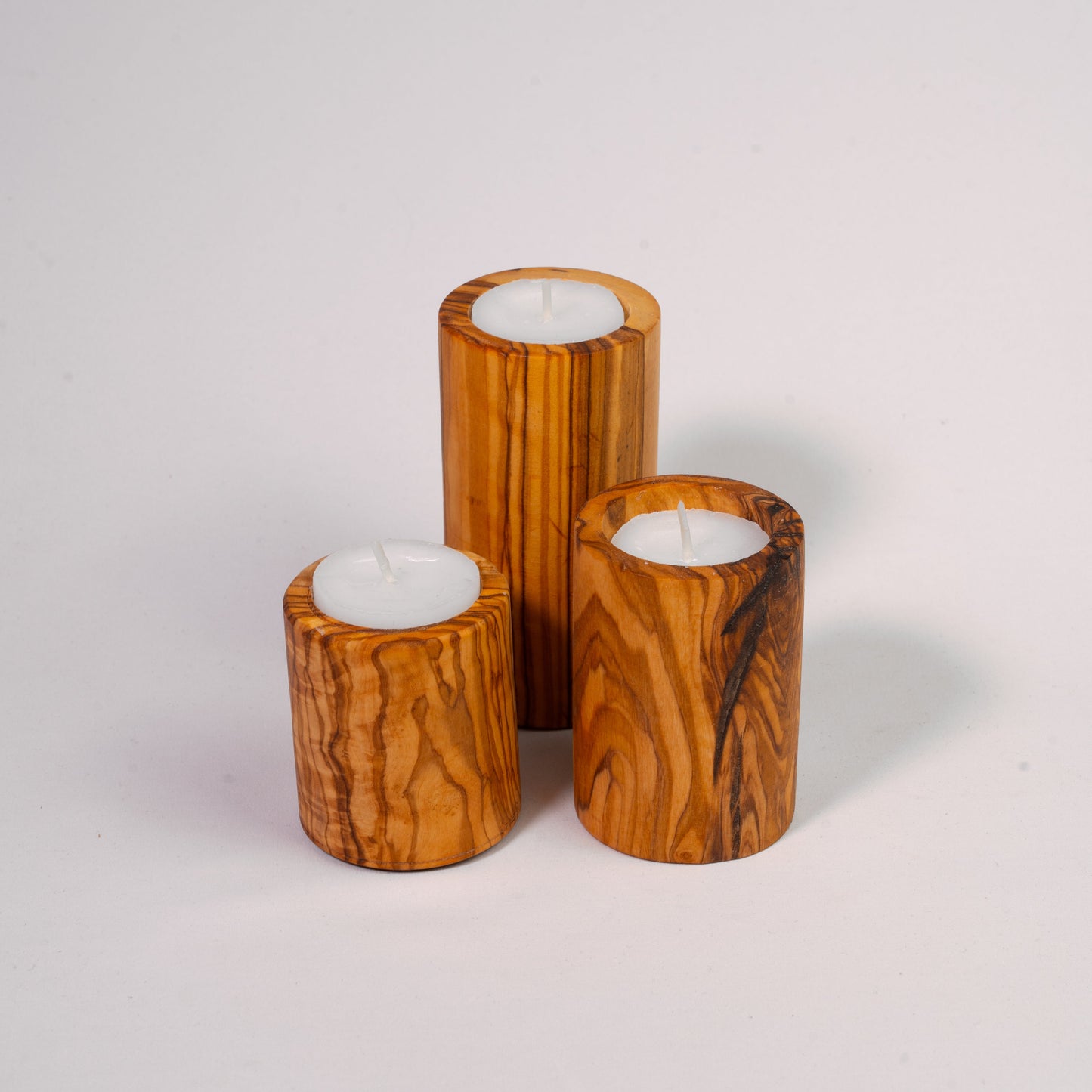 Teelichthalter Turm 3er Set aus Olivenholz