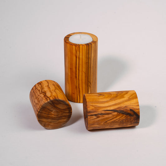 Teelichthalter Turm 3er Set aus Olivenholz